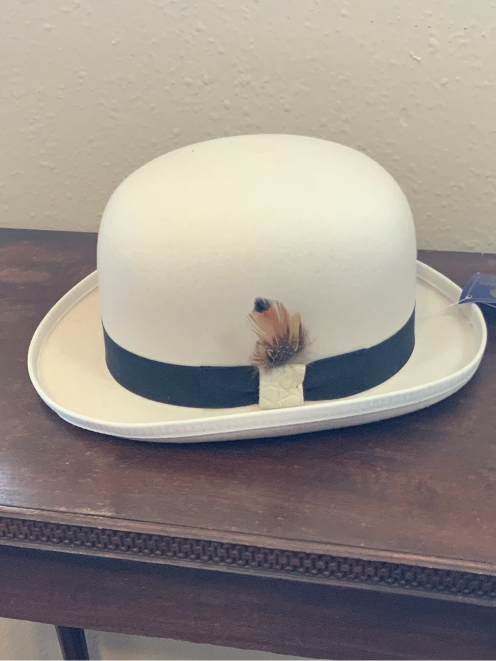 Stacy Adams Ivory Wool Bowler Hat with Black Band-
